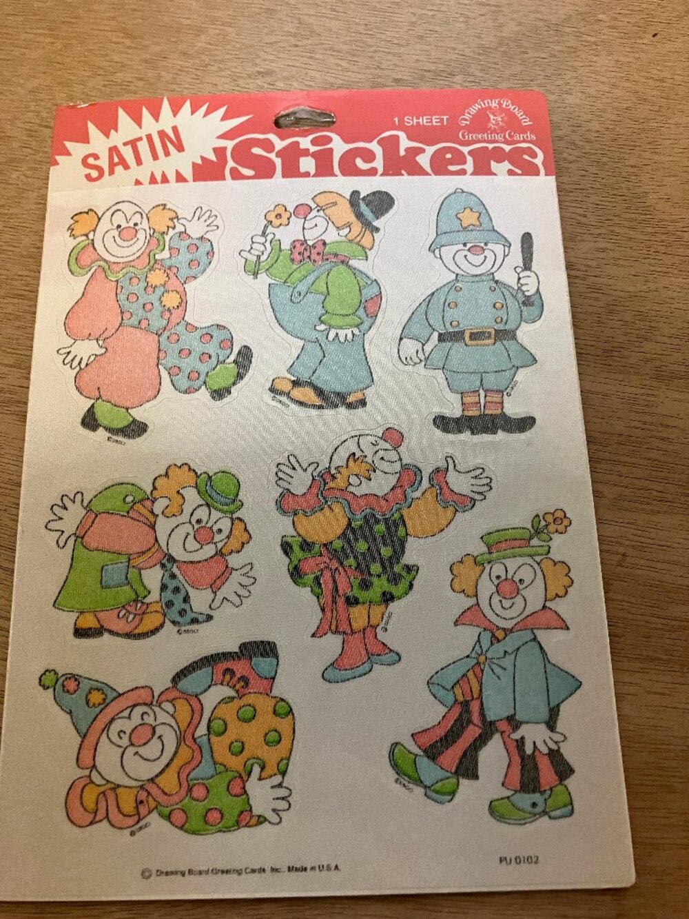 Drawing Board Satin clown vintage stickers still in original package